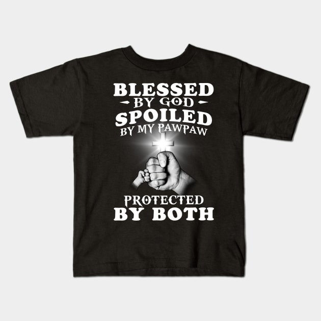 Blessed By God Spoiled By My Pawpaw Protected By Both Jesus Kids T-Shirt by Los Draws